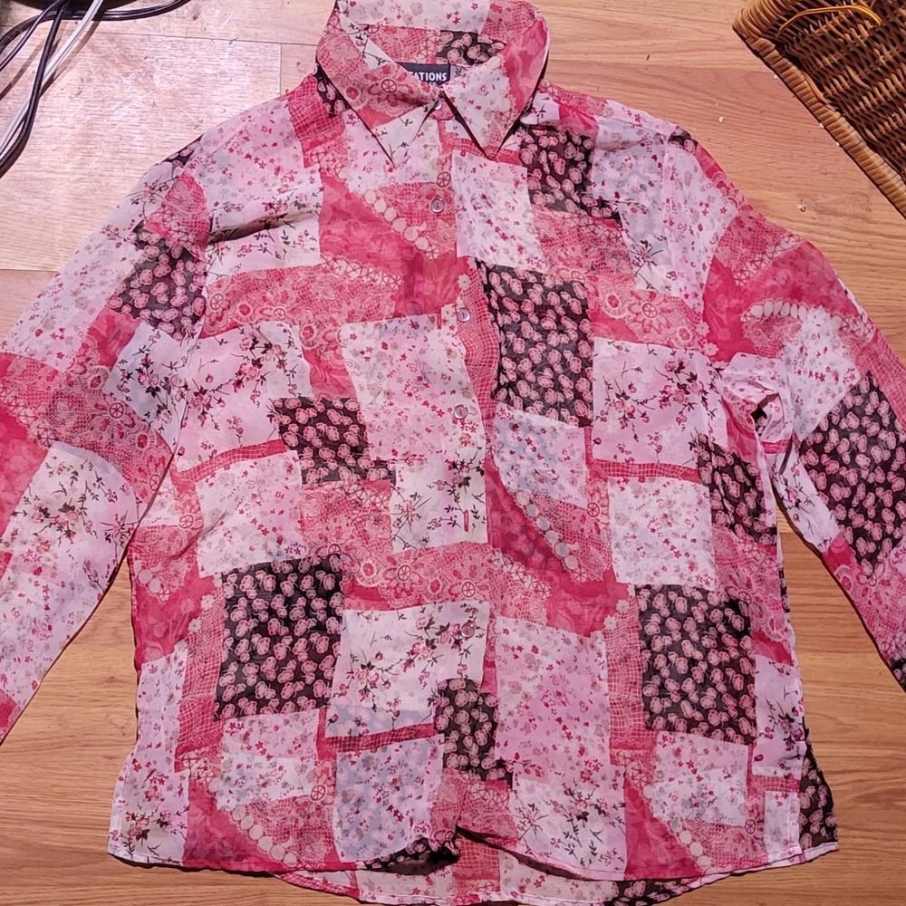 Notations Clothing Co. Multicolored Patchwork Faux Chiffon Blouse L